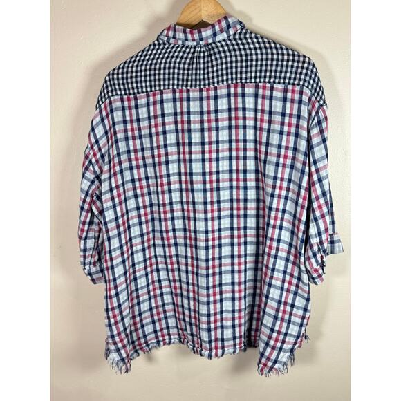 Umgee Women's Plaid Gingham Light Weight Cotton Button Up Tunic Top Plus Size 1X - Picture 7 of 12